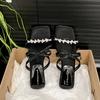Black French fairy style low-heeled one-word slippers women's summer wear 2025 new models with skirts versatile cool slippers