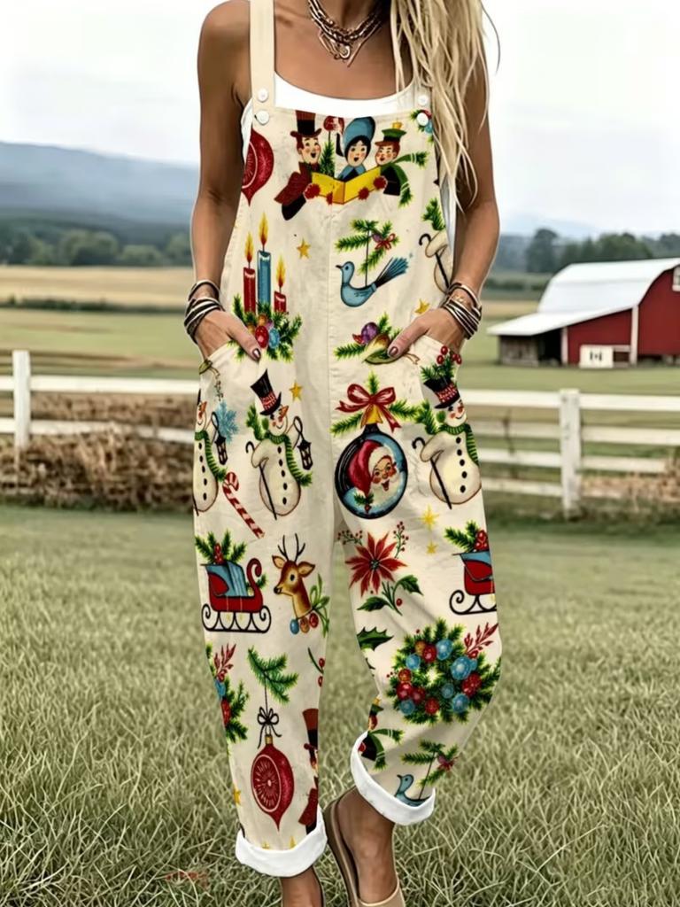 Freizeit-Overalls für Damen, lockere Taschen mit verstellbaren Trägern, Modisch, Maschinenwaschbar.(Gedrucktes Design - Nicht strukturiert)