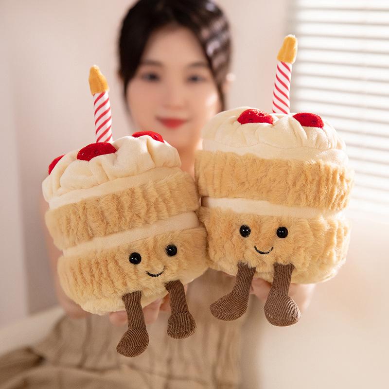 Singing Birthday Cake Plush Toy 20cm Musical Doll Stuffed Animal Cute Gift for Girls Best Friend Strawberry Cake Design