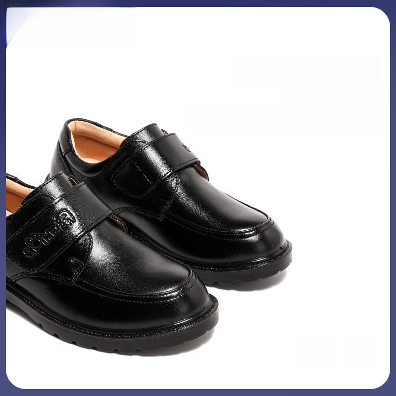Boys' Black Leather College Shoes: Soft Sole, British Style for Spring & Autumn Shows