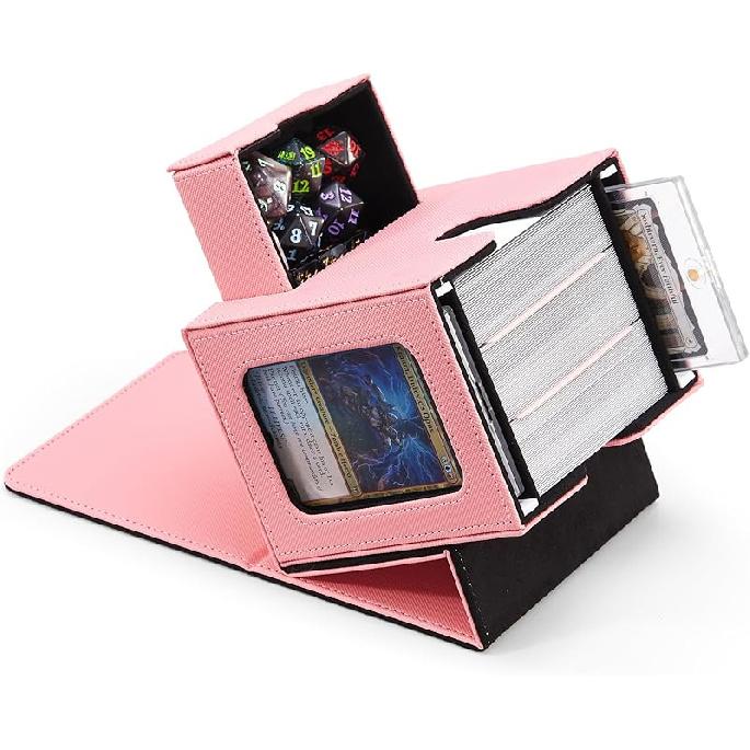 MTG Commander Deck Box with Dual Commander Display, Patented Card Deck Box Fits 100 Double-Sleeved Cards, MTG Card Case with Dice Tray, 2 Dividers, 2