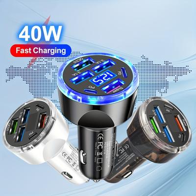 6-portaline 100W autolaadija, mitme USB-pordiga kiirlaadimine LED-ekraaniga
