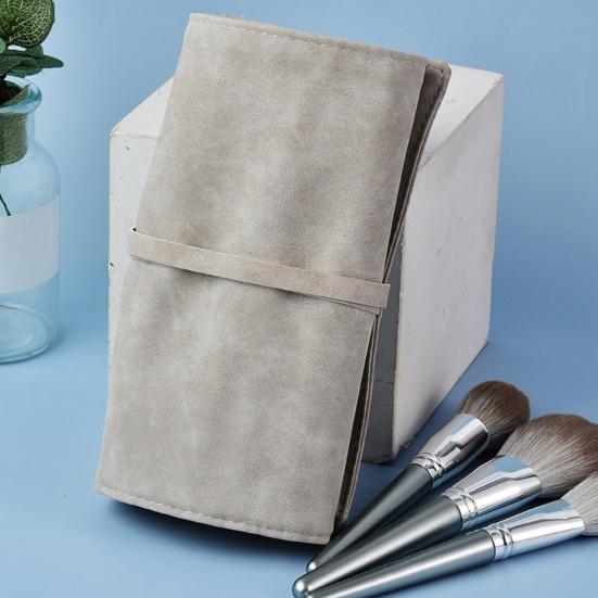 Make-up Pinsel Tasche Aufrollbar Wasserdicht Großes Fassungsvermögen 14 Fächer Staubdicht Ordentlich halten Kunstleder Grau Make-up Werkzeug Pinsel Etui für Frauen