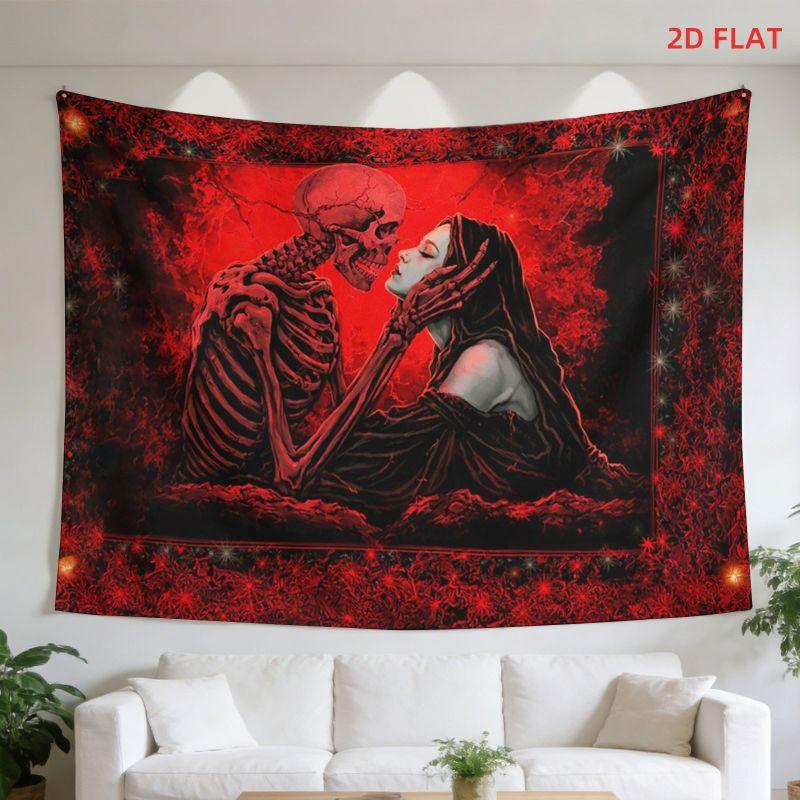 Gothic Couple Skull Tapestry Dark Background Wall Hanging Bedroom Dormitory Home Decoration