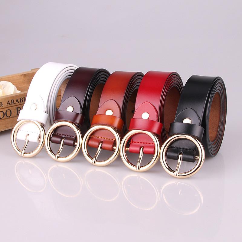 Fashionable Vintage Women's Leather Belt Made Of Genuine Cowhide With Round Buckle For Stylish Outfits And Everyday Wear