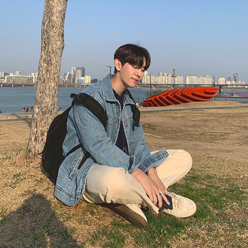 

Джинсовая куртка мужская свободная корейский стиль модная осенняя рабочая куртка повседневная весна и осень топ M