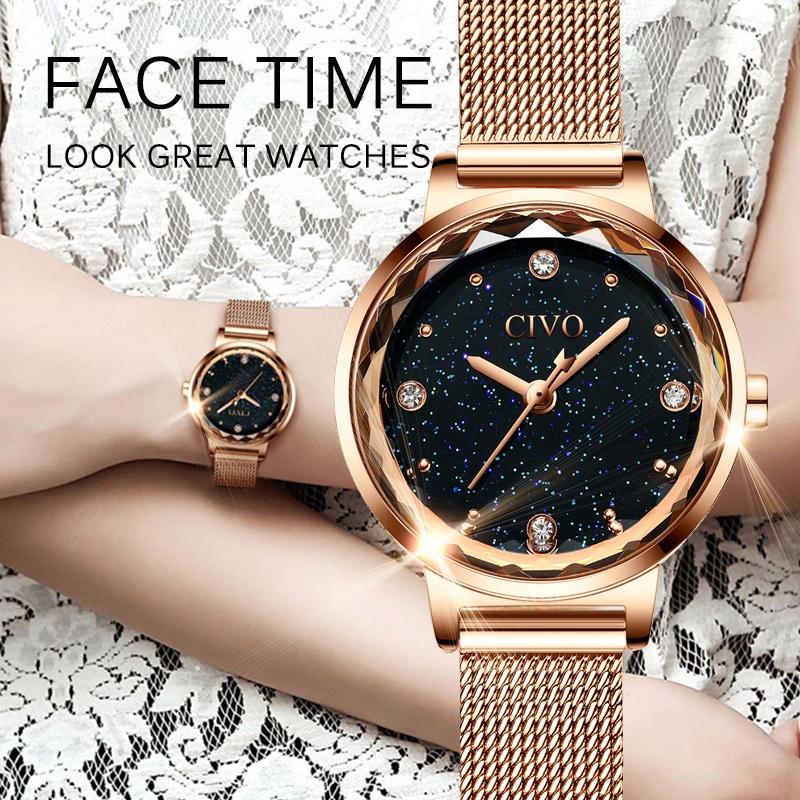 Cheap Fashion Luxury Women Watches Blue Face Quartz Watch Lady Mesh
