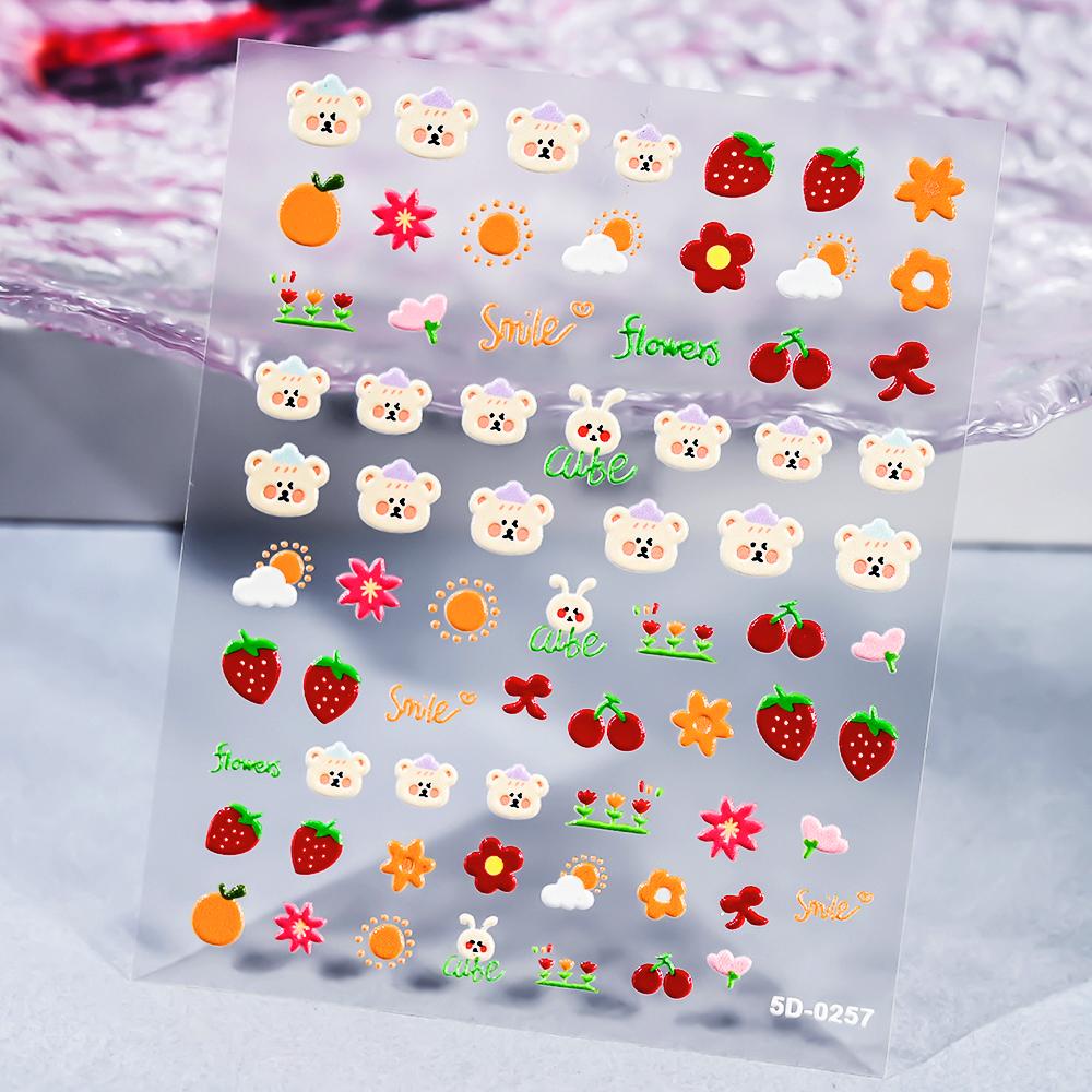 1 SZT. 5D Kawaii Wytłaczane Wykwintne Naklejki na Paznokcie z Uśmiechniętą Twarzą Japońskie Żelowe Makaroniki Nail Art Samoprzylepne DIY Ozdoby do Paznokci