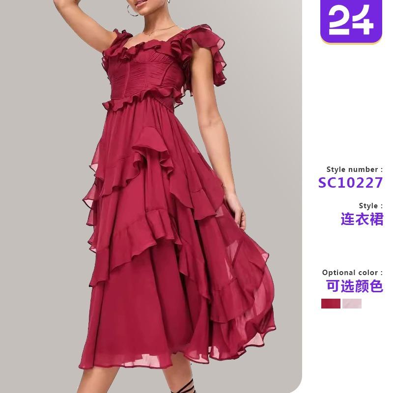 New dress vacation dress lace halter hollow cake skirt ruffle pleated dress