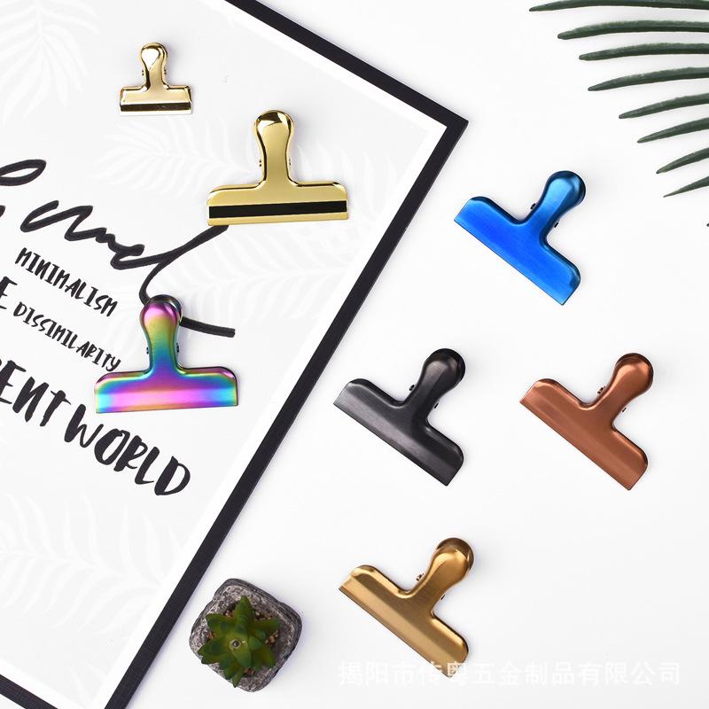 Nordic Style Electroplated Metal Clip - 77mm Glossy Color Sealing Clip