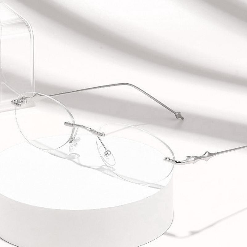 Oval Rimless Optical Plain Glasses for Women Trendy Ladies Blue Light Blocking Glasses Silver Gold Star Accessory Eyewear