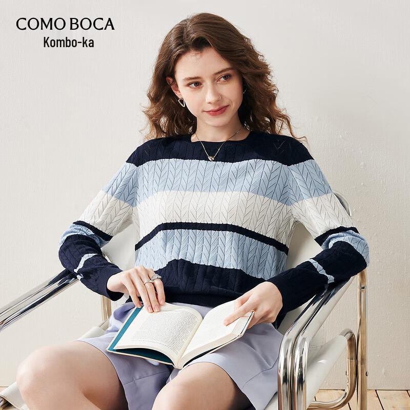Kemeng Boka Women s Striped Colorblock Mulberry Silk Blend Long Sleeve Tee M