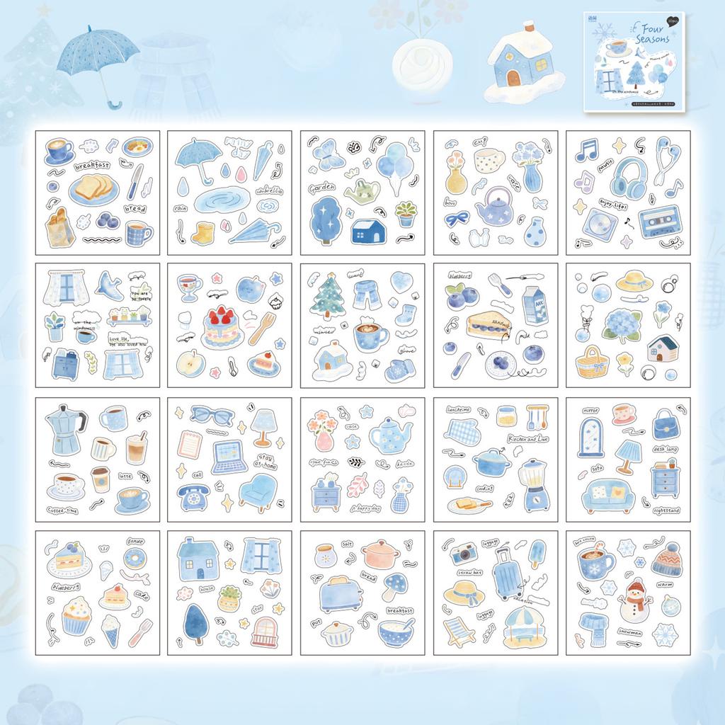 Four Seasons Theme PET Sticker Book for DIY Journal Decoration Waterproof Sticker for Creative Handcraft Lover