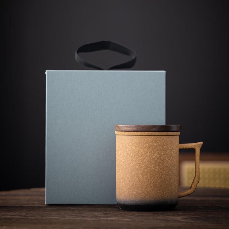 OLOEY Ceramic Tea Infuser Mug with Wooden Lid, 360ML