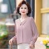 Mom's Spring and Autumn Chiffon Shirt Long Sleeve Middle Aged and Elderly Women's Top Clothes Spring Clothing