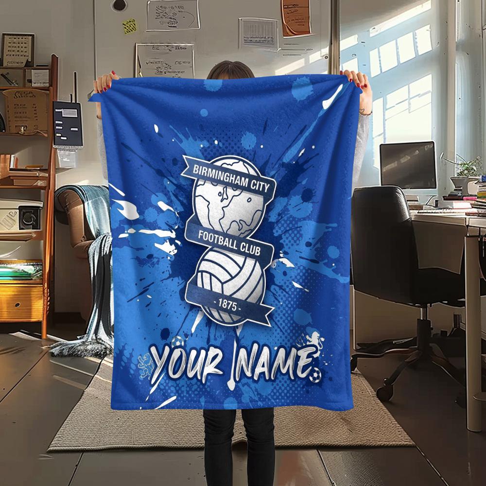 Custom Name Birmingham City Flannel Blanket, High quality Comfortable for All Seasons, Home Decor, Warmth and Comfort