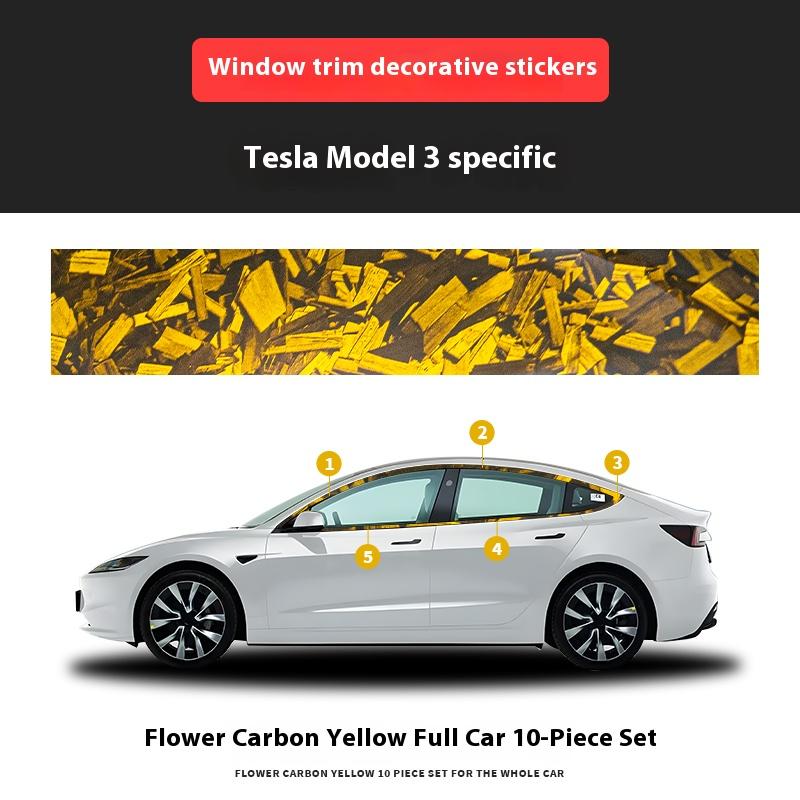 For Tesla Model 3/Y Window Trim Chrome Delete Vinyl Wrap Kit Gloss Black Pink Carbon Fiber Style Auto Accessory for Enhanced