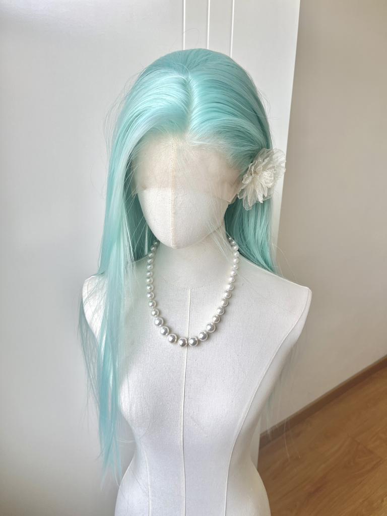 Mint Green Lace Front Wig for Women 13*4 Lace Frontal Long Straight Hair Wigs High Quality Fibers Synthetic Lace Wig for Cosplay