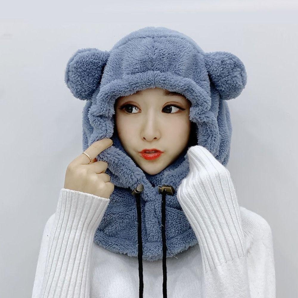 Windproof Winter Hats Balaclavas Mask Earflap Earmuff Cold Weather Bear Ear Hat  Women Girls