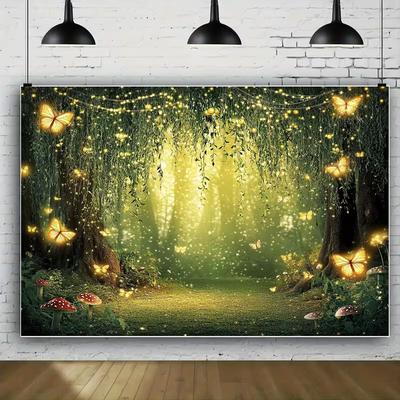 2D Magical Glowing Forest Backdrop Cloth 2D Print Green Woodland Living Room Decor