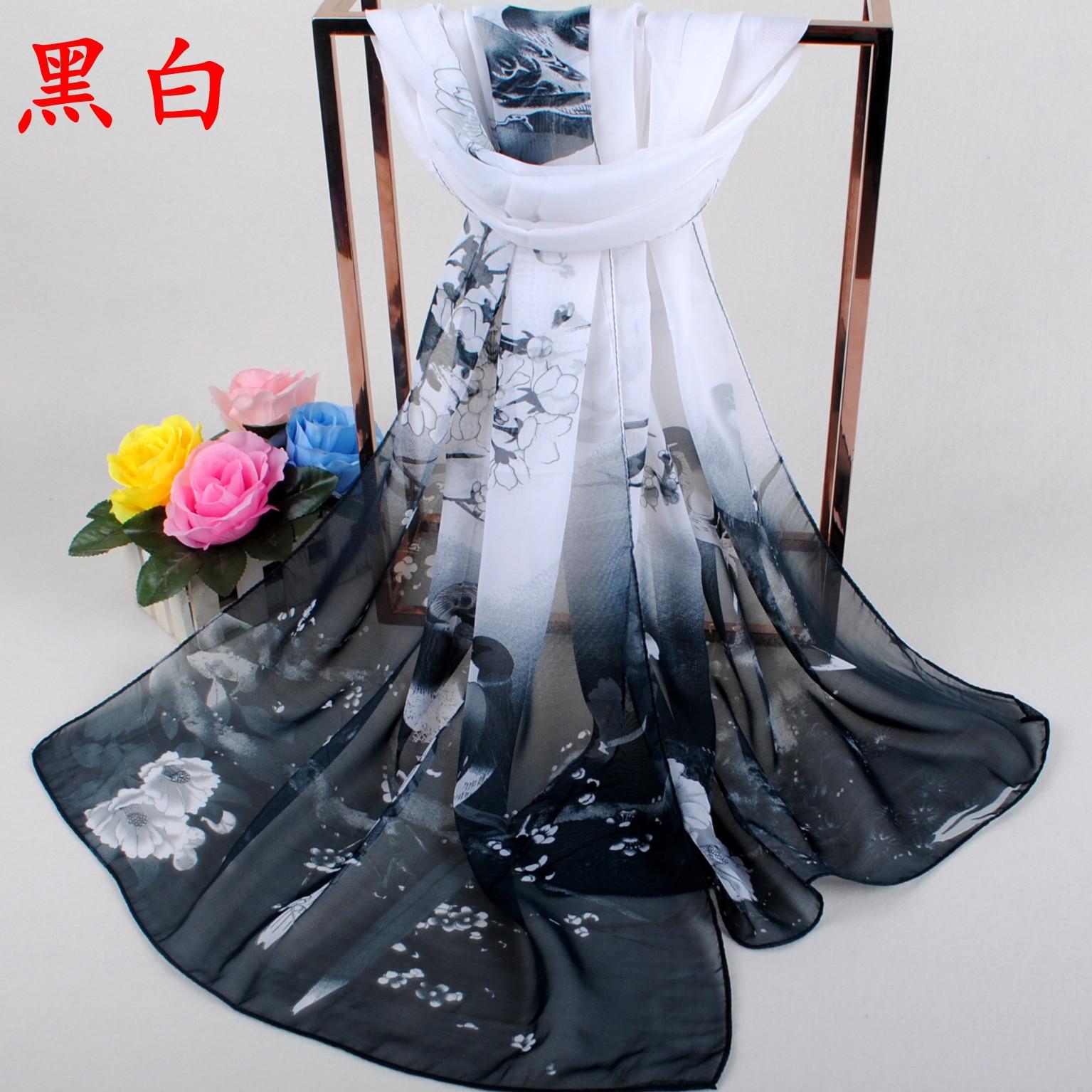 

Lightweight Chiffon Long Scarf Floral Print Sheer Small Shawl Wrap Elegant Soft Fabric for Women and Men Suitable for Various Occasions