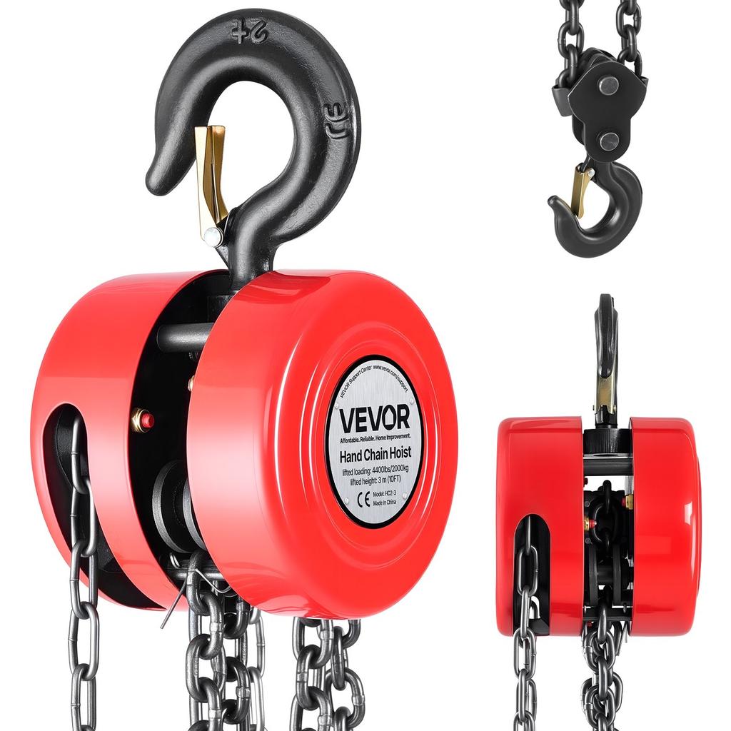 Hand Chain Hoist, 2 Ton Capacity, Manual Chain Block with Upgrade G70 Galvanized Chain, 3 m Lifting Height, Heavy Duty Pulley Hoist for Garage