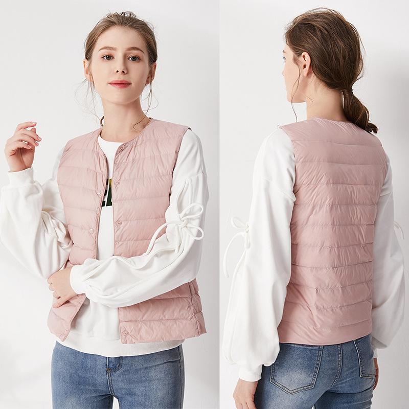 Down vest women's autumn and winter new simple collarless light and thin round neck V-neck liner vest vest vest tide