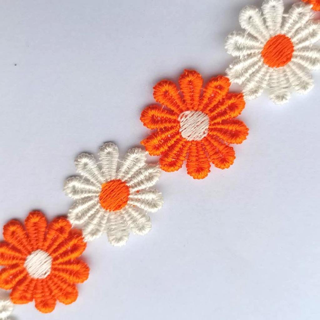 15 Yards/Roll 2.5cm Daisy Sunflower Lace Trim Water-soluble Embroidered Polyester Ribbon for DIY Crafts Sewing Clothing Decors
