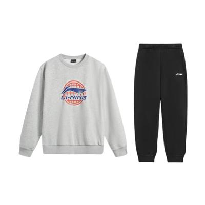 Letter Pattern Comfortable Loose Simple Round Neck Pullover Long Sleeve Elastic Waist Long Pants Casual Sports Suit AWDV247-4+AKLSG35-1