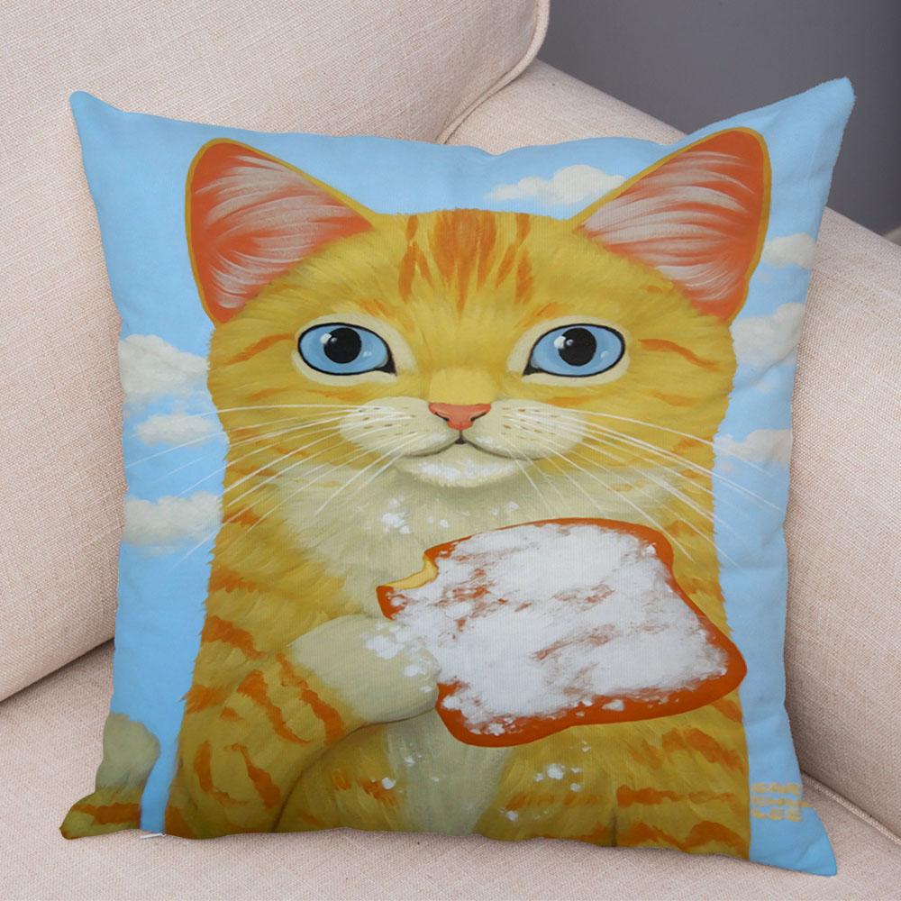 Bedroom Cute Funny Cartoon Coffee Cat Pillowcase Decoration Pet Animal Pillowcase Cushion Cover Sofa Home Car
