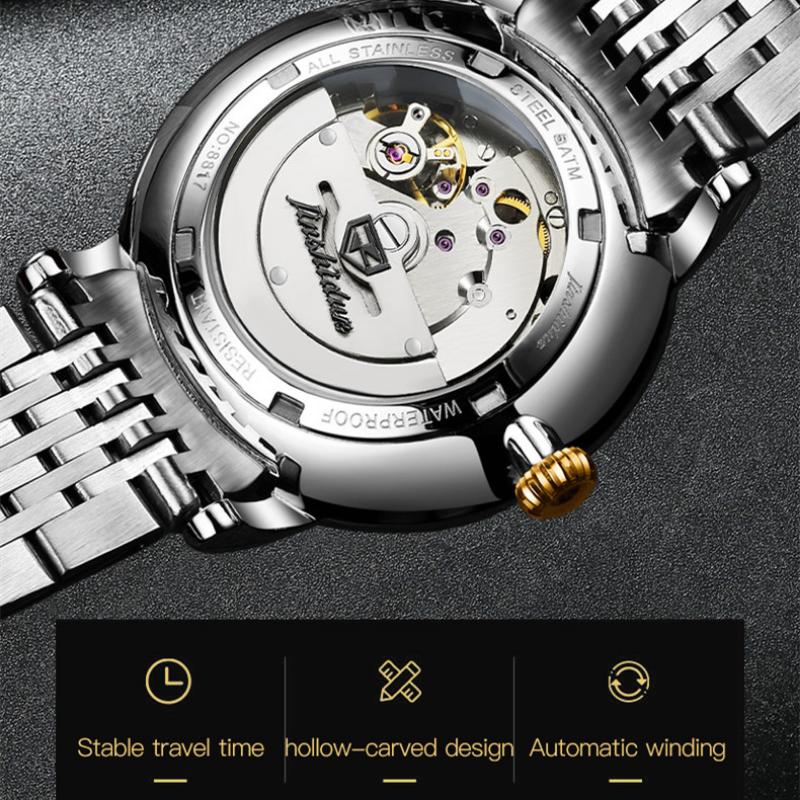 JINSHIDUN Novo Relógio Masculino de Negócios e Lazer Relógio Mecânico Automático Moda Diamante À Prova D'Água Luminoso Relógio Masculino de Alta Qualidade