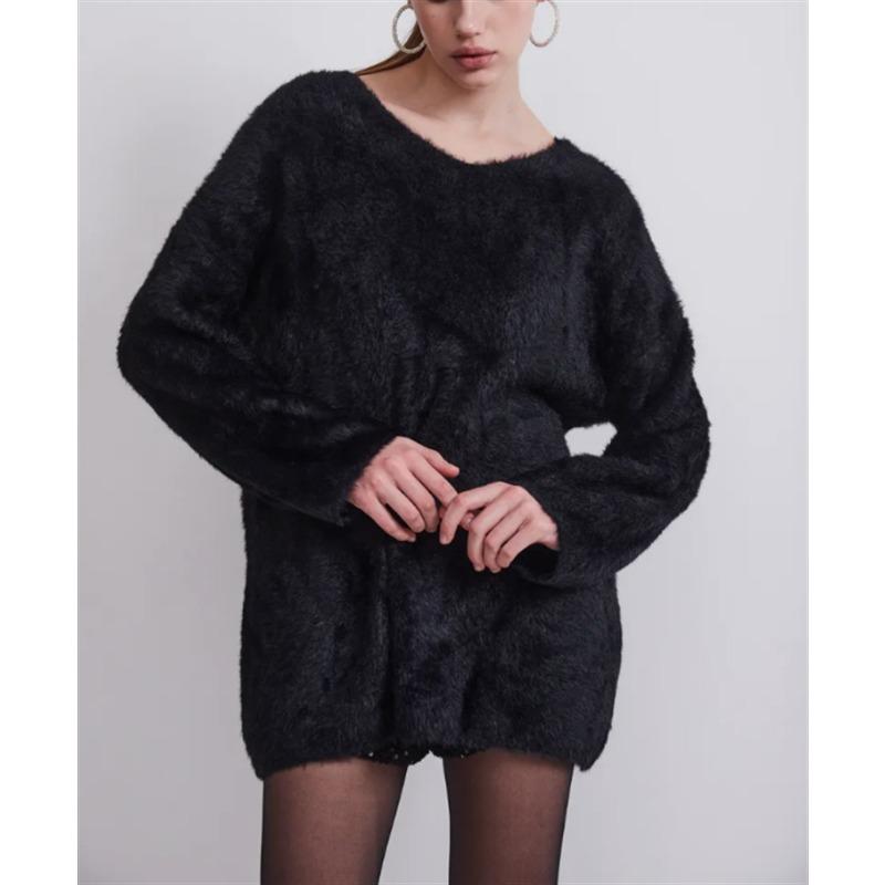 

Осенне-зимний трикотажный свитер с V-образным вырезом из имитации норки, женский, WISH fashion, однотонный, с длинным рукавом, женский свитер-топ XL чёрный