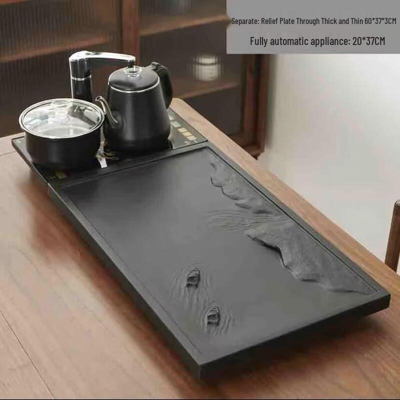Cha Xun Black Gold Stone Tea Tray & Ceramic Tea Set