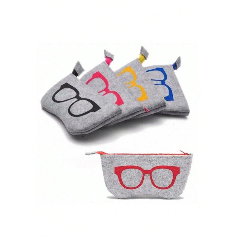 Soft Felt Eyeglass Case With Colorful Eyeglass Pattern Design Portable Fashionable Eyewear Storage Bag, Versatile Travel Pouch For Various Items