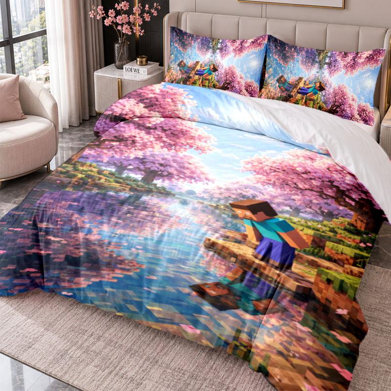 minecraft 3Pcs Bedding Set Duvet Cover With Two Pillowcases For Bedroom Home Decoration