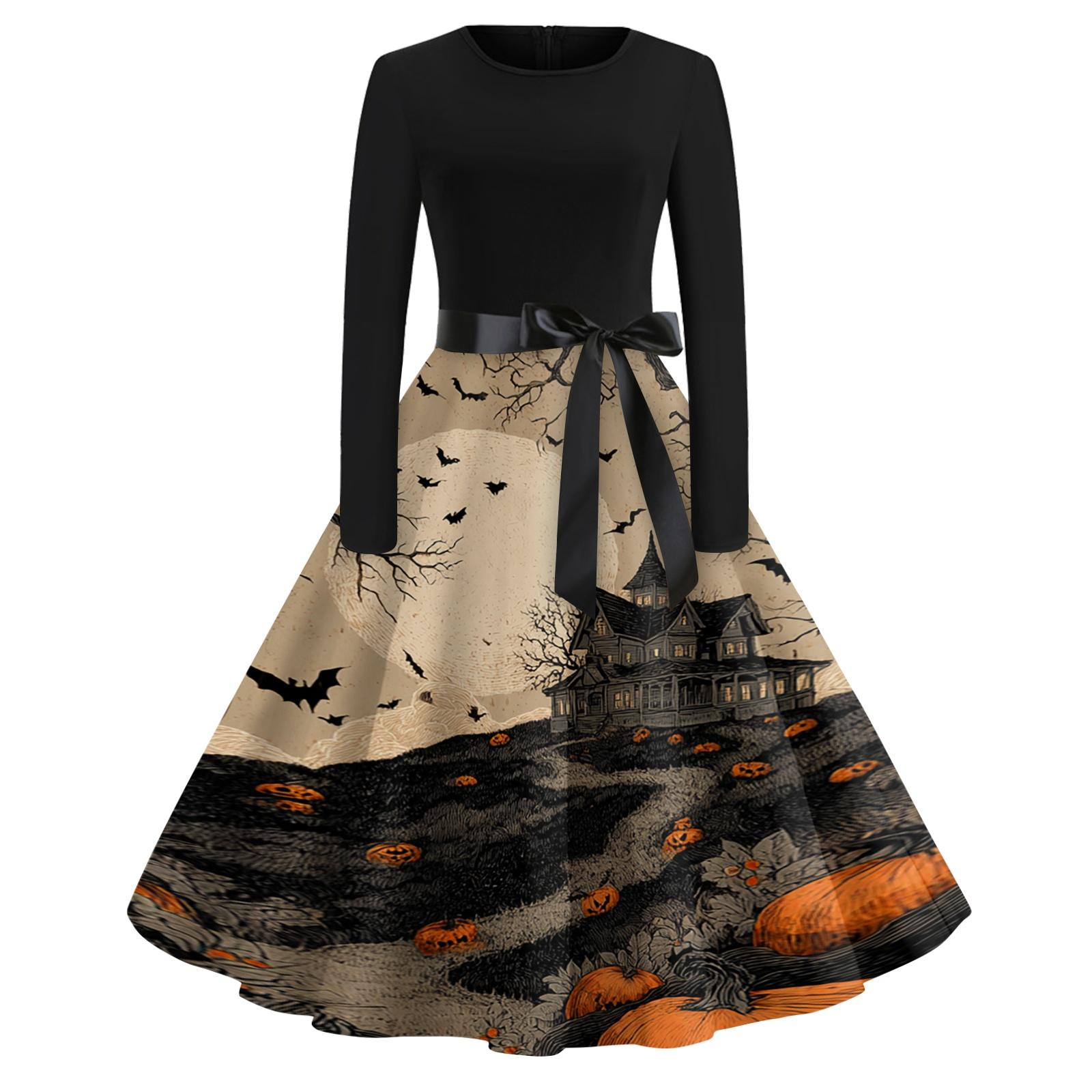 Women s Casual Vintage Halloween Print Dress, Neck XXXXXL
