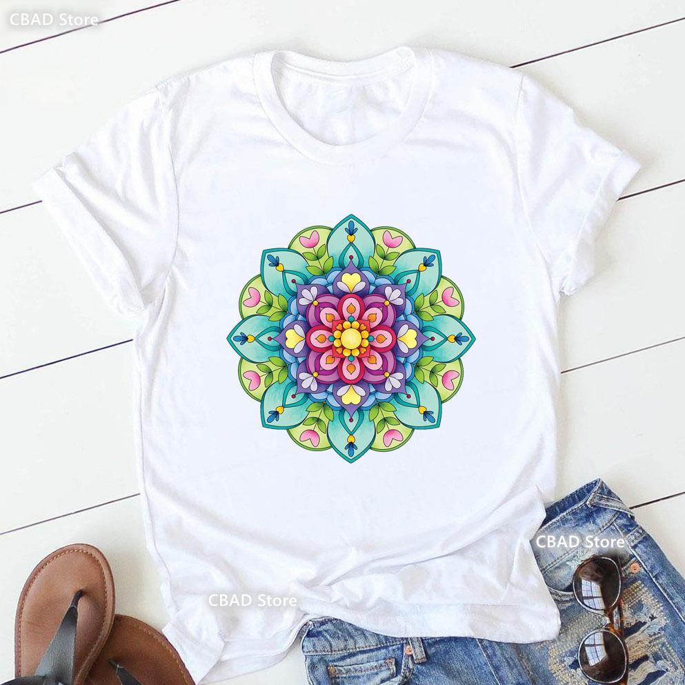 2024 Hot Sale Colorful Mandala Print Tshirt Girls Yoga Succulent Love T Shirt Women Zen Hobo Boho Paix Tshirt Female Streetwear