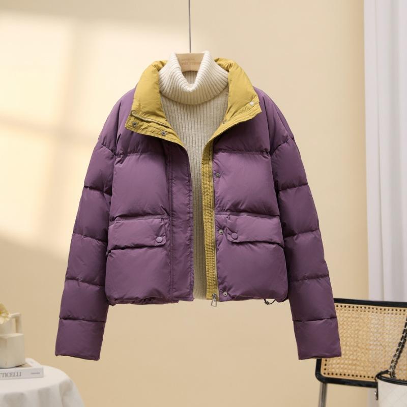 Winter Updated Korean Version Cotton Clothes Women Color Matching Thickened Bread Clothes Small Jacket