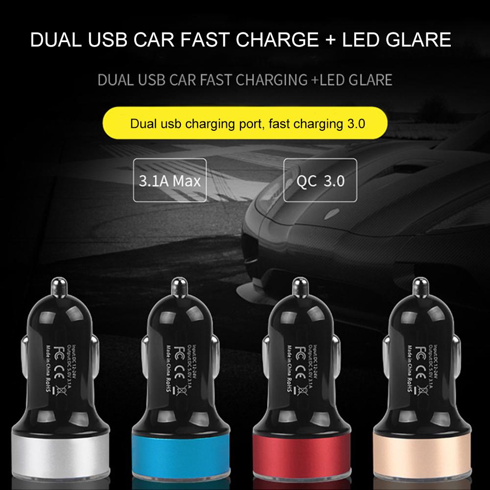 2~5PCS Auto Vehicle Car Dual USB Car Charger QC 3.0 Fast Charging Adapter Cigarette Lighter LED Voltmeter For All Mobile Phone
