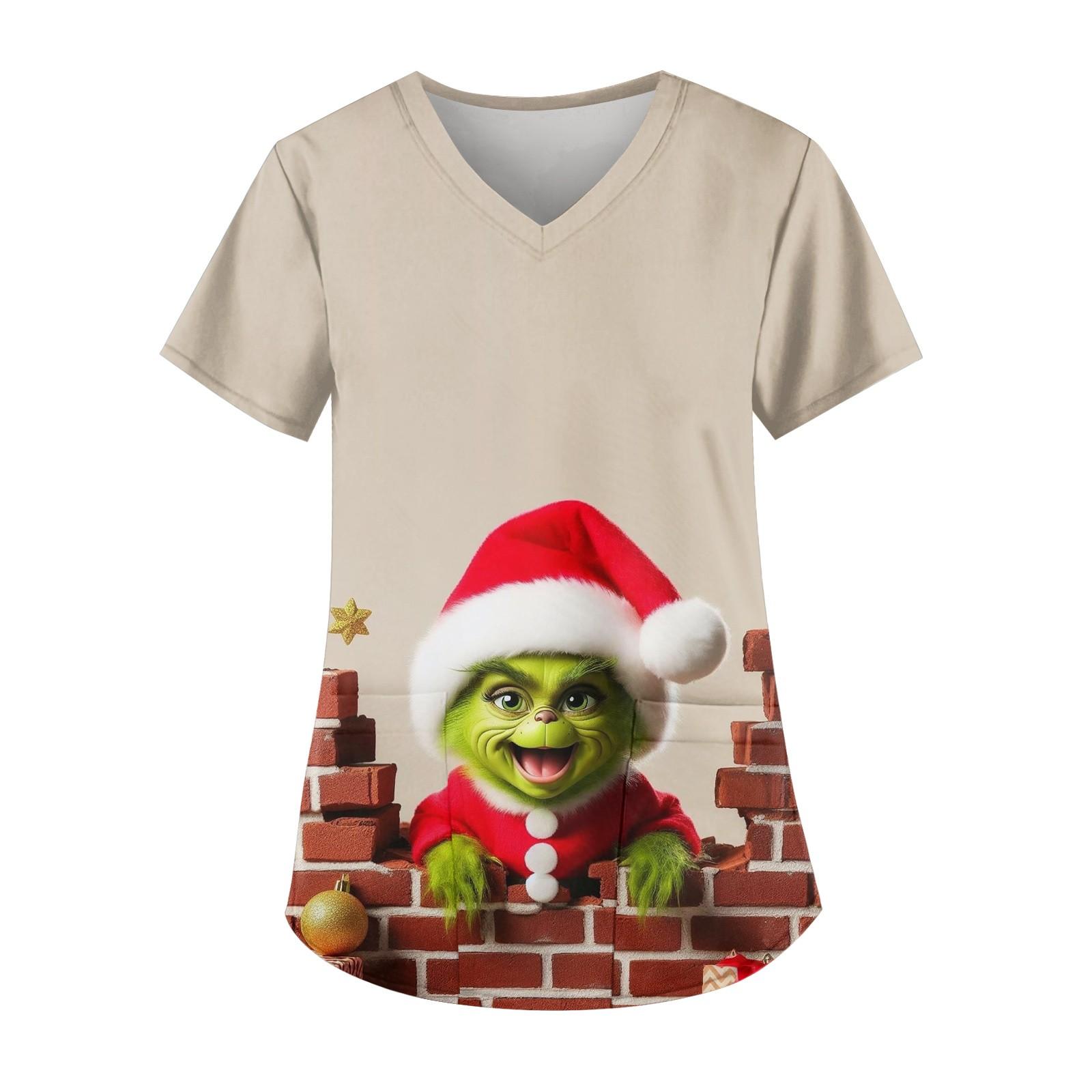 

Плюс Размер Печатный Рабочий Униформа Топы Для Женщин Крест V-образный вырез Печати Короткий Рукав Забавные Футболки Рабочая Одежда Футболка С Карманами XXXL