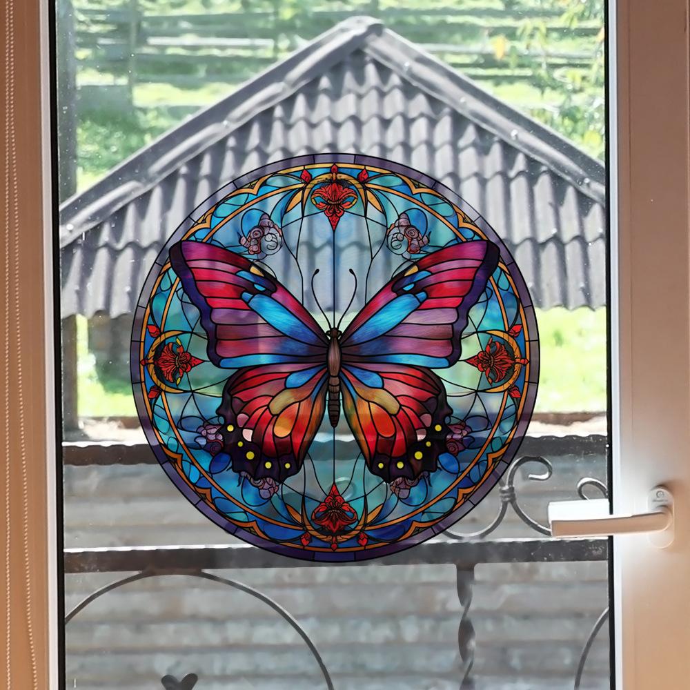 Retro Colorful Hummingbird Iris Window Glass Electrostatic Sticker Detachable Decorative Film Home Decoration