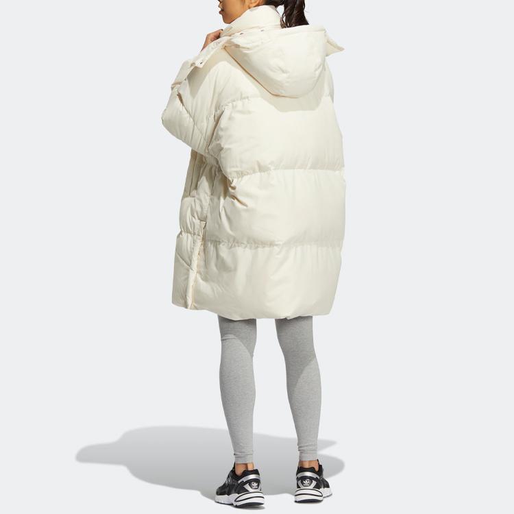 adidas Originals Premium Down Long Hooded Puffer Coat With Embroidered Logo Women Outerwear White HS9529