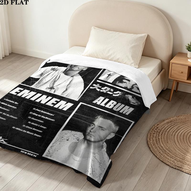 1PC Eminem Patterned Flannel Blanket Suitable For All Seasons For Home Decor Warmth And Comfort Gifts Holiday Present