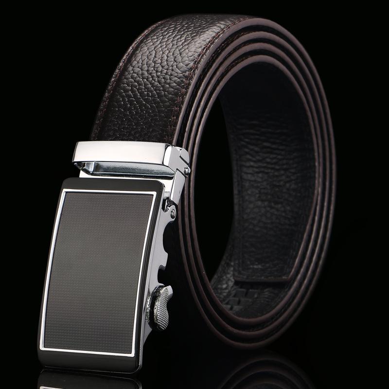 

Коричневый ремень из коровьей кожи с открытым краем Мужской ремень из натуральной коровьей кожи в стиле бизнес-кэжуал с автоматической пряжкой 110-130cm