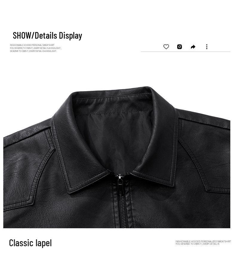 Men's Slim Fit Leather Jacket - Autumn/Winter Casual Lapel Coat with Plus Velvet and Thick Lining