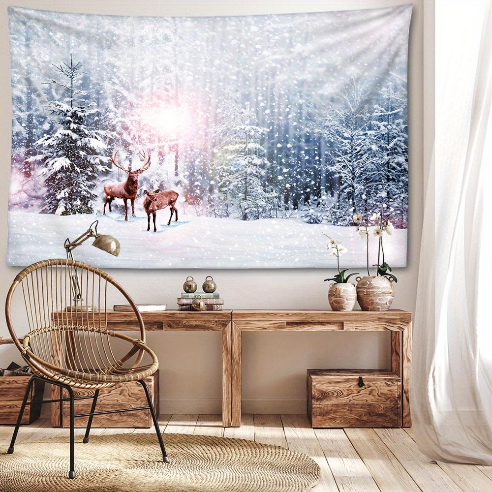 1pc Christmas Snow Mountain Tapestry Wall Hanging, Room Decor, Bedroom Decor, Living Room Background, Natural Style Backdrop Cloth, Tapestry