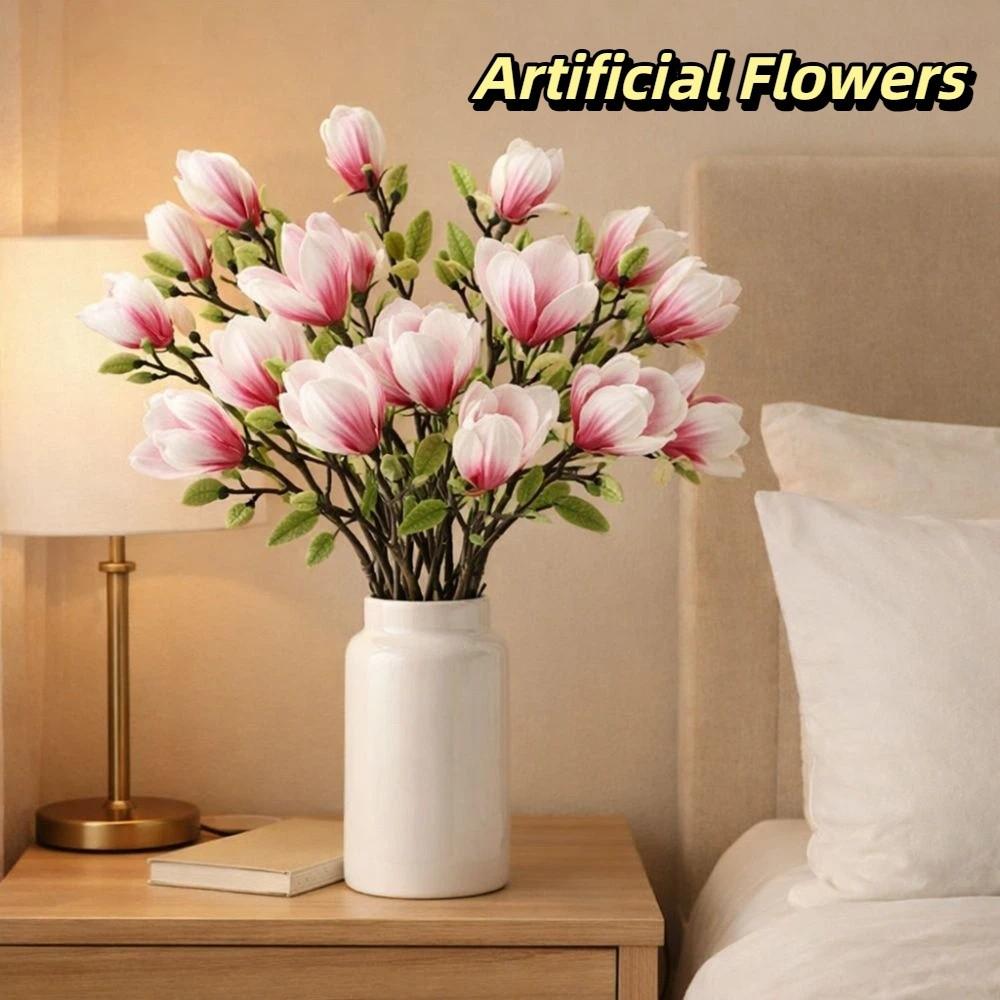 Real Touch Artificial Magnolia Branches Handmade Floral Art Silk Magnolia Bouquet Fade-Resistant 68CM Artificial Flower