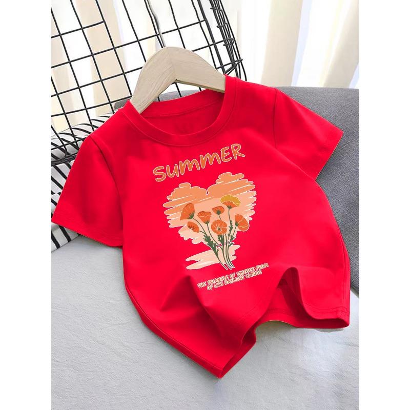 European Sizes SUMMER Cotton Girl T-shirt Girl Creative T-shirt, Casual Lightweight Comfortable Short-sleeved Top, Summer Children's Clothing