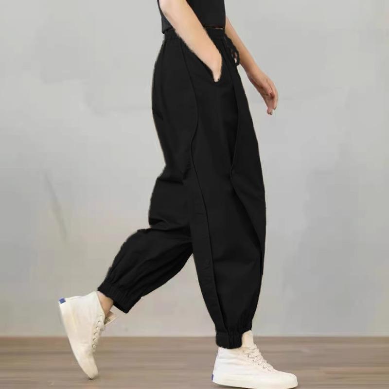 Women's Korean Style Cargo Harem Pants: Loose Fit, Elastic Waist, Plus Size, Ankle Banded, for Summer & Autumn.