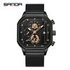 SANDA 7058 Square Quartz Watch Men's Business Quartz Watch Multi-function Six Hands Calendar Waterproof Steel Belt Wristwatch